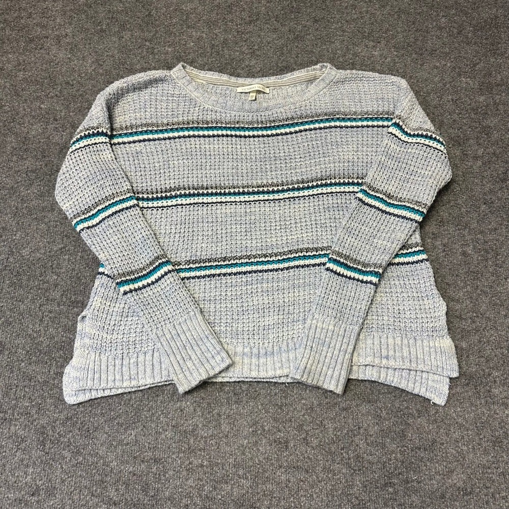 Victoria's Secret Sweater Womens Size S Blue Striped Waffle Knit Pullover
